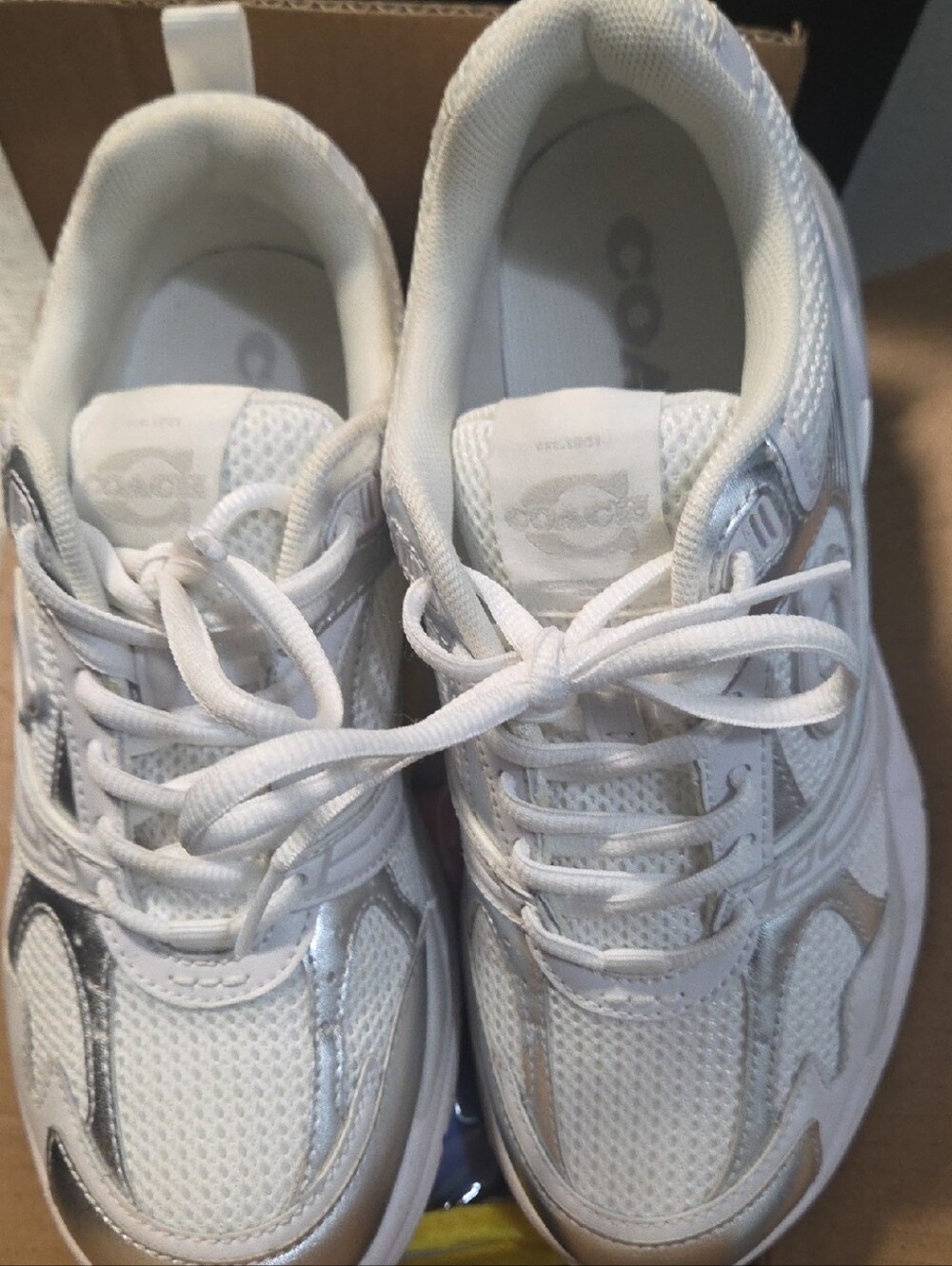 White Sneakers with Silver Accents - COACH